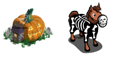 Pumpkin House and Skeleton Horse